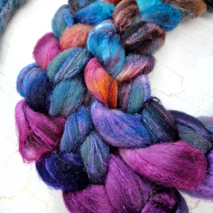 Shetland wool & tussah silk top - Hand dyed braids - 100g (3.5oz) - CHRYSALISM