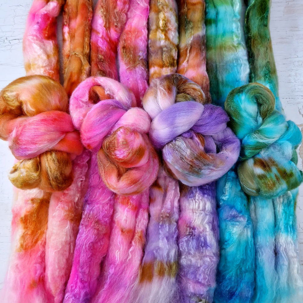 Merino & Tussah silk roving selection - 4 x 25g (4 x 0.88oz) - Set #1