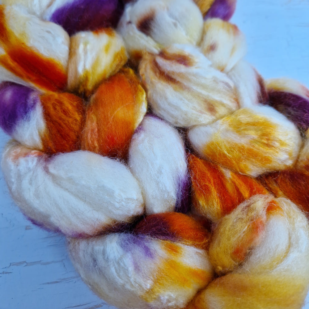 Merino and tussah silk wool top - Hand dyed - 100g (3.5oz) - VANILLA RUST