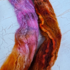 MISHAP (Dragon Kisses) - Bluefaced Leicester & tussah silk wool top combo - Hand dyed spinning wool - 100g (3.5oz)