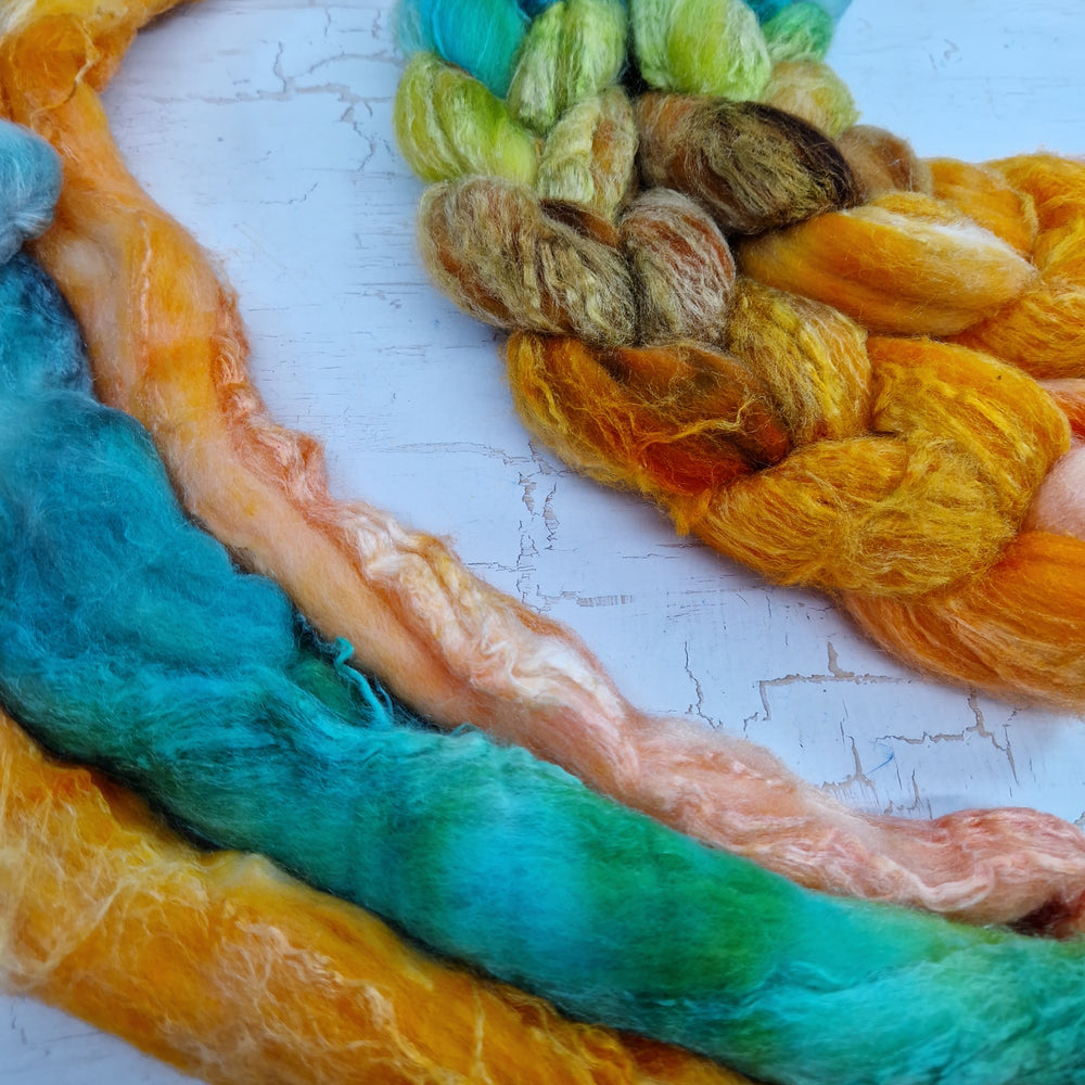 Merino and tussah silk wool top - Hand dyed - 100g (3.5oz) - Leftovers #3