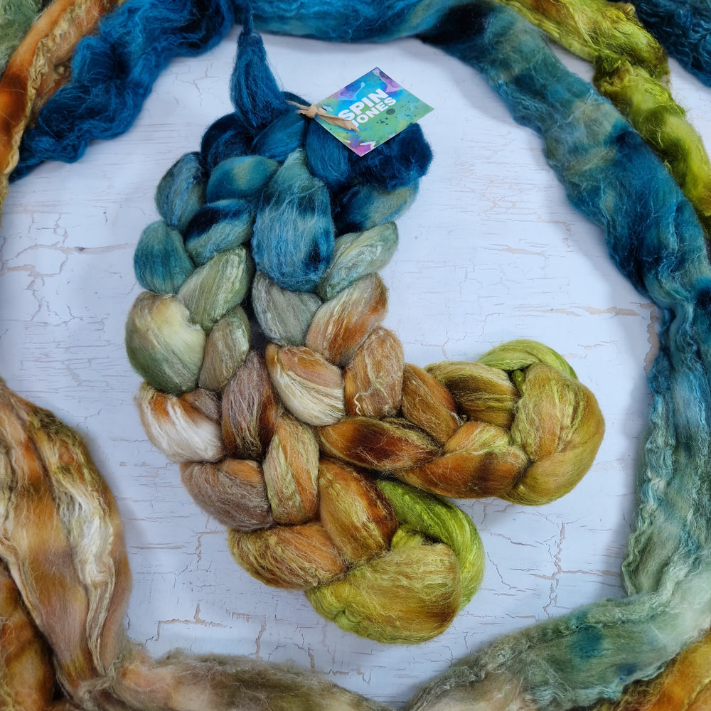 Merino and tussah silk wool top - Hand dyed - 100g (3.5oz) - TIDEWRACK
