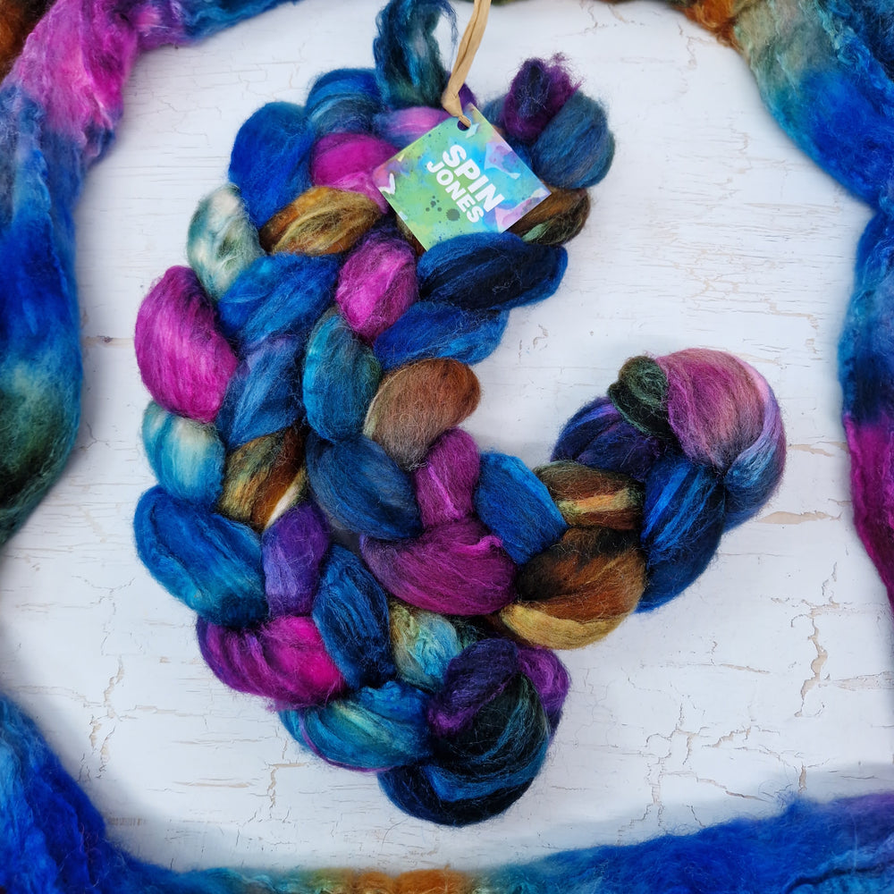BLUEBERRIES - Bluefaced Leicester & tussah silk wool top combo - Hand dyed spinning wool - 100g (3.5oz)