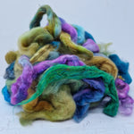 Green Blue Purple Batt Food - hand dyed fibre scraps for carding, felting, and spinning. 130g (4.5oz)