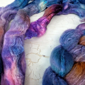 Bluefaced Leicester and tussah silk wool top - Hand dyed - 100g (3.5oz) - LEFTOVERS