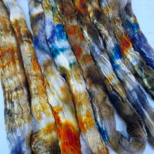 TARNISH - Bluefaced Leicester & tussah silk wool top combo - Hand dyed spinning wool - 100g (3.5oz)