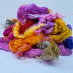 Purple Orange Batt Food - hand dyed fibre scraps for carding, felting, and spinning. 130g (4.5oz)