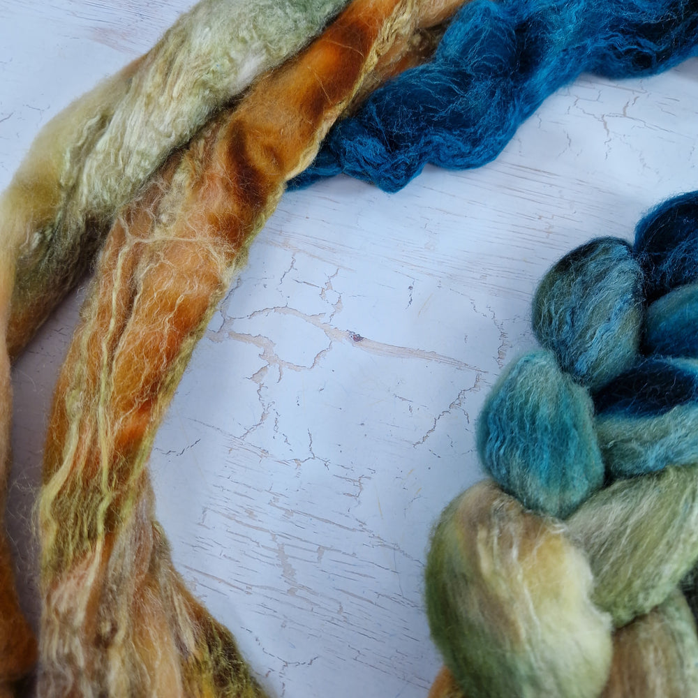 Merino and tussah silk wool top - Hand dyed - 100g (3.5oz) - TIDEWRACK
