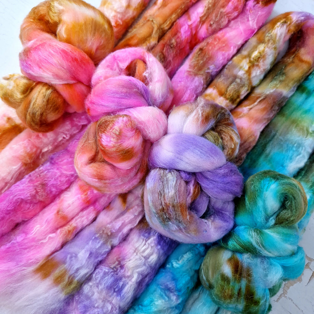 Merino & Tussah silk roving selection - 4 x 25g (4 x 0.88oz) - Set #1