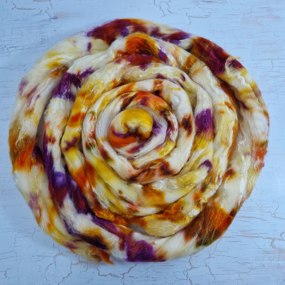 Merino and tussah silk wool top - Hand dyed - 100g (3.5oz) - VANILLA RUST