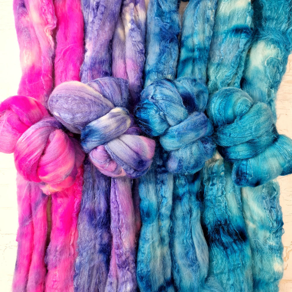 Merino & Tussah silk roving selection - 4 x 25g (4 x 0.88oz) - Set #5
