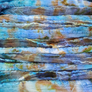 BREEZIN' (LEFTOVERS) - Bluefaced Leicester & tussah silk wool top combo - white and brown - Hand dyed braids - 100g (3.5oz)