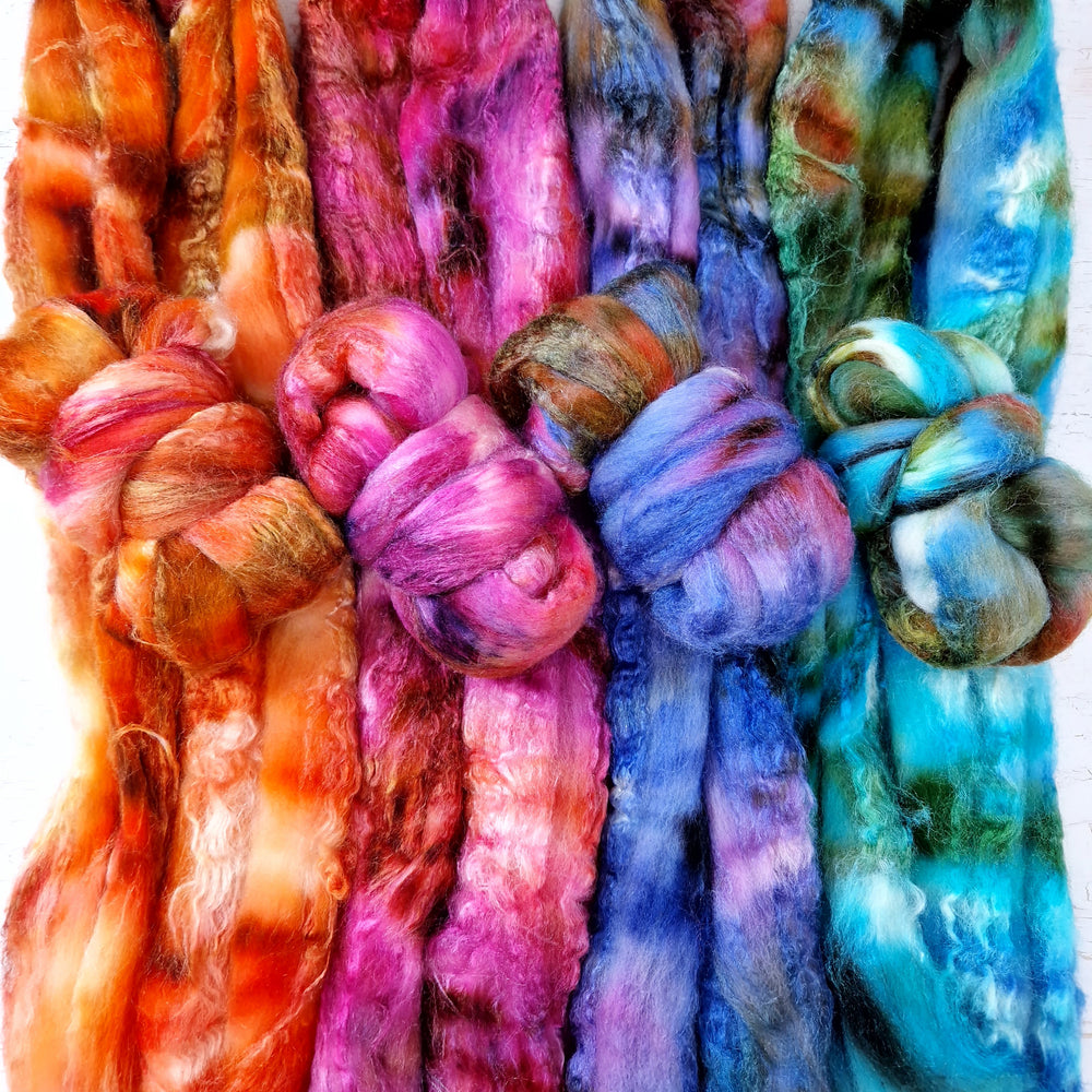 Merino & Tussah silk roving selection - 4 x 25g (4 x 0.88oz) - Set #2