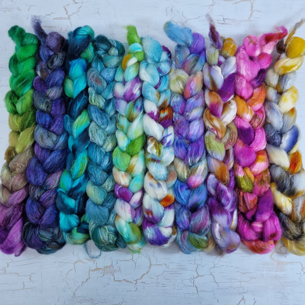 Mini Braid Leftovers Set #1 - Merino and tussah silk wool top - Hand dyed - 250g (8.8oz)