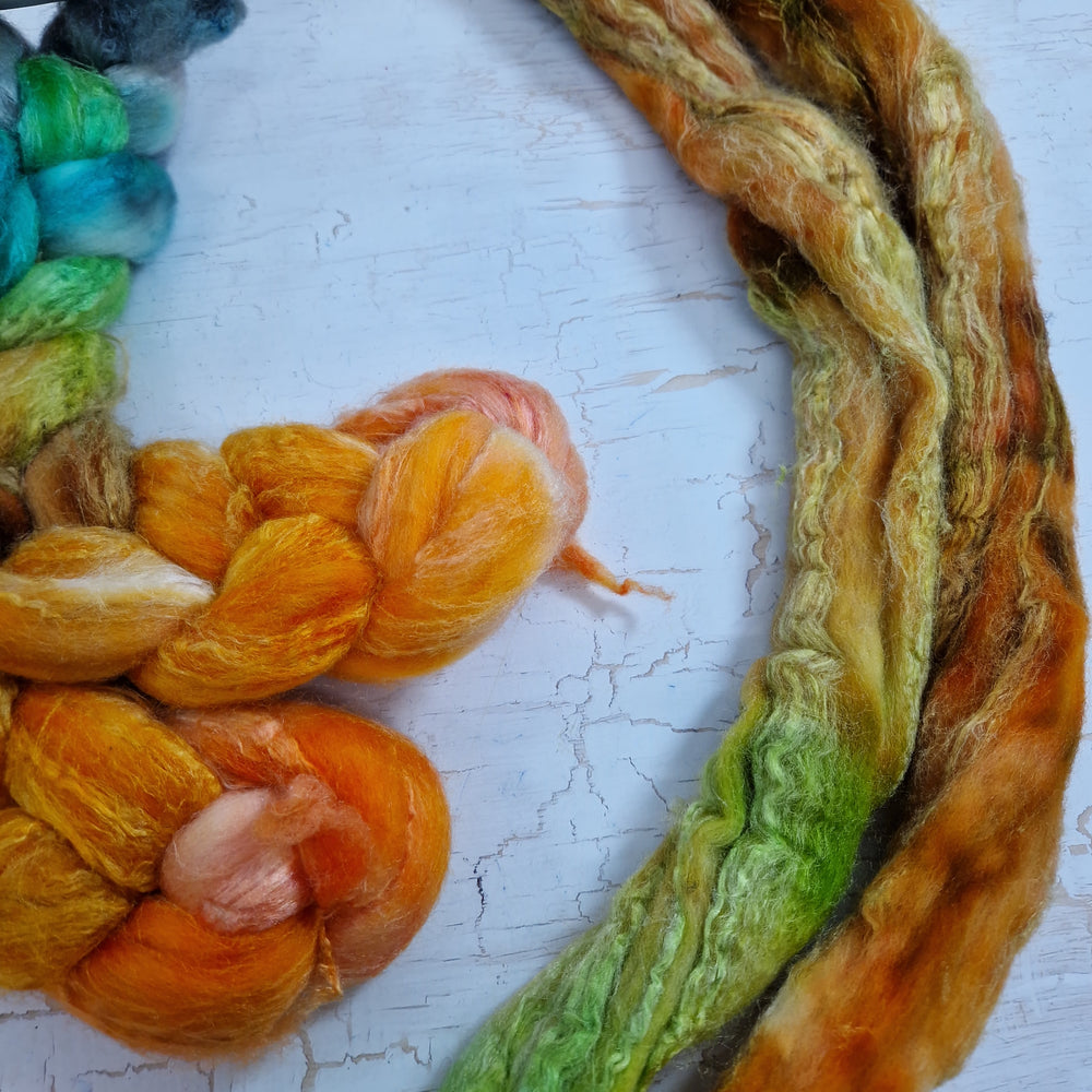 Merino and tussah silk wool top - Hand dyed - 100g (3.5oz) - Leftovers #3