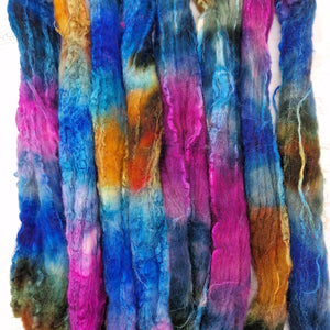 BLUEBERRIES - Bluefaced Leicester & tussah silk wool top combo - Hand dyed spinning wool - 100g (3.5oz)