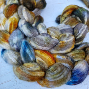 TARNISH - Bluefaced Leicester & tussah silk wool top combo - Hand dyed spinning wool - 100g (3.5oz)
