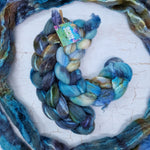 BREEZIN' (LEFTOVERS) - Bluefaced Leicester & tussah silk wool top combo - white and brown - Hand dyed braids - 100g (3.5oz)