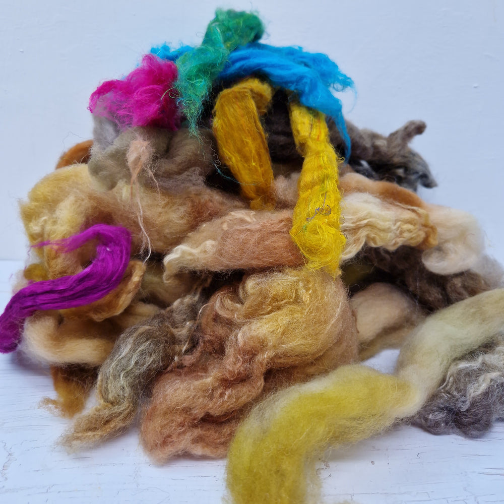 Brown Batt Food - hand dyed fibre scraps for carding, felting, and spinning. 130g (4.5oz)