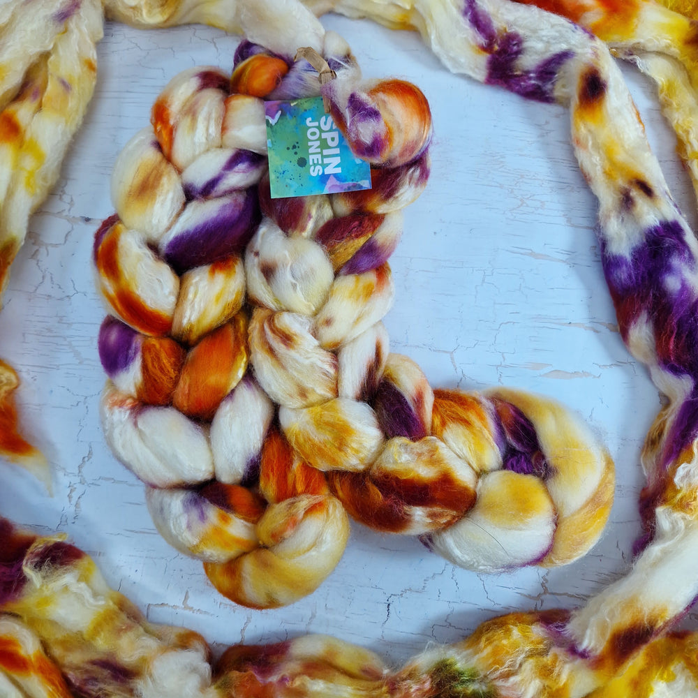 Merino and tussah silk wool top - Hand dyed - 100g (3.5oz) - VANILLA RUST