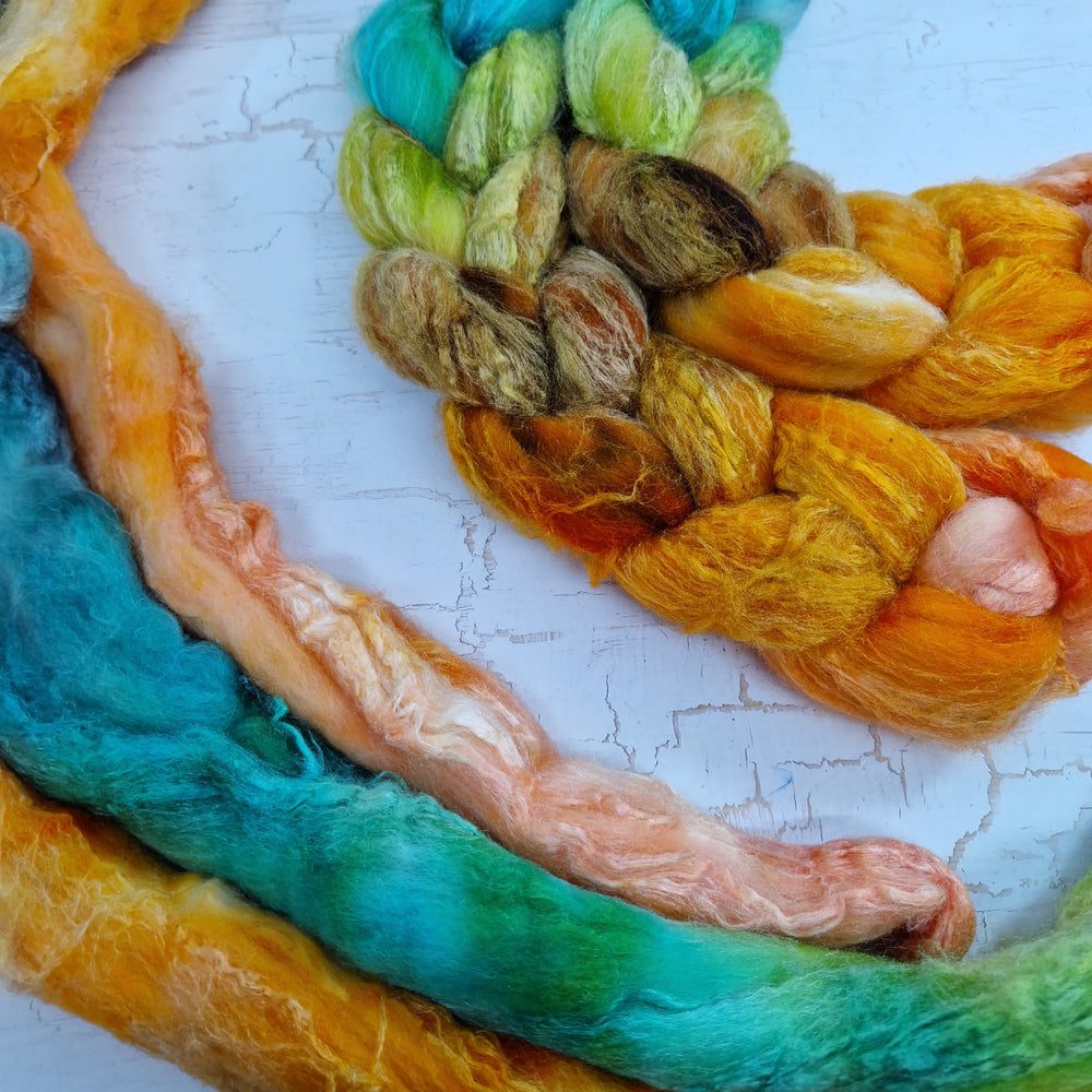 Merino and tussah silk wool top - Hand dyed - 100g (3.5oz) - Leftovers #3