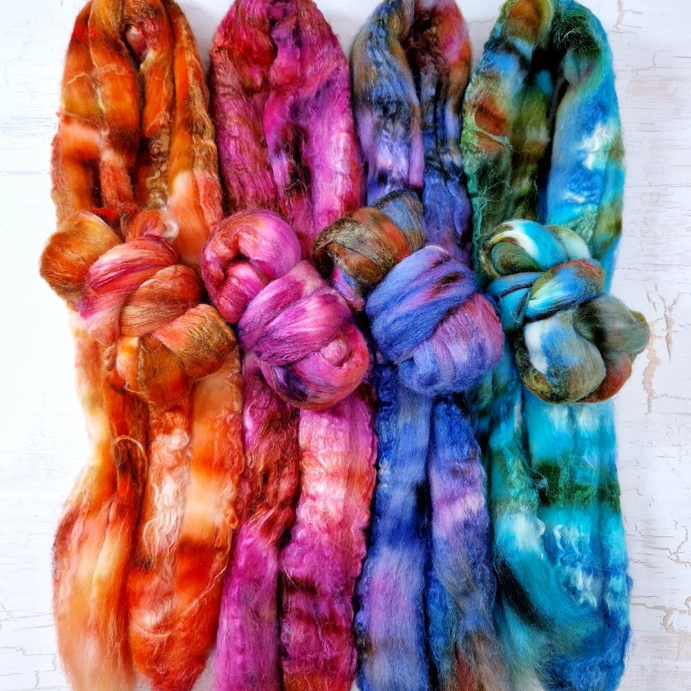 Merino & Tussah silk roving selection - 4 x 25g (4 x 0.88oz) - Set #2