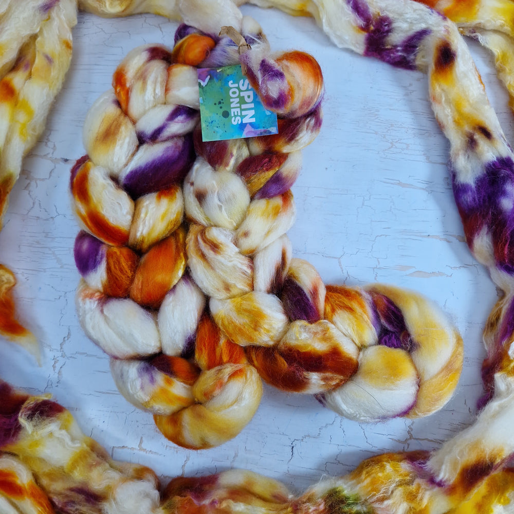 Merino and tussah silk wool top - Hand dyed - 100g (3.5oz) - VANILLA RUST