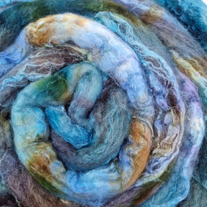 BREEZIN' (LEFTOVERS) - Bluefaced Leicester & tussah silk wool top combo - white and brown - Hand dyed braids - 100g (3.5oz)