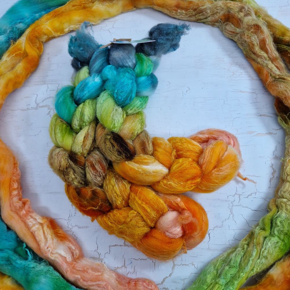 Merino and tussah silk wool top - Hand dyed - 100g (3.5oz) - Leftovers #3