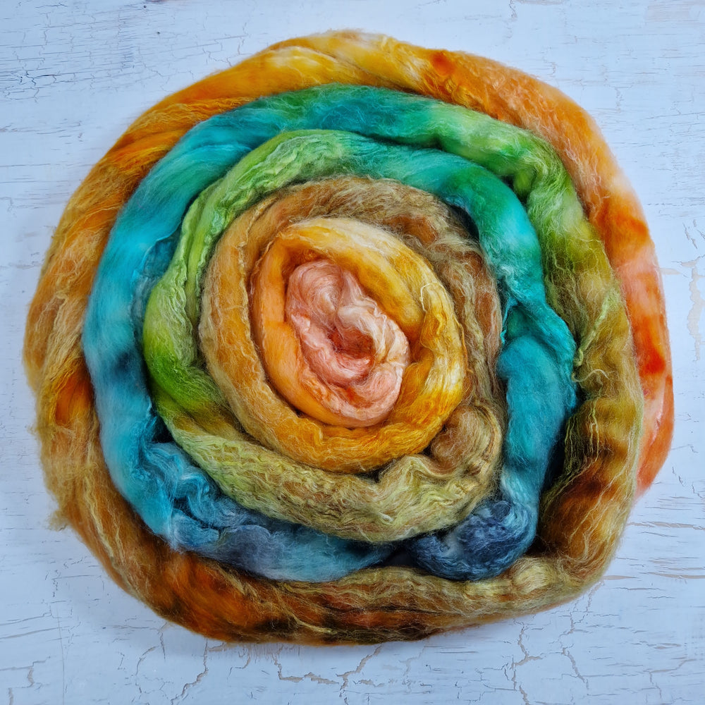 Merino and tussah silk wool top - Hand dyed - 100g (3.5oz) - Leftovers #3