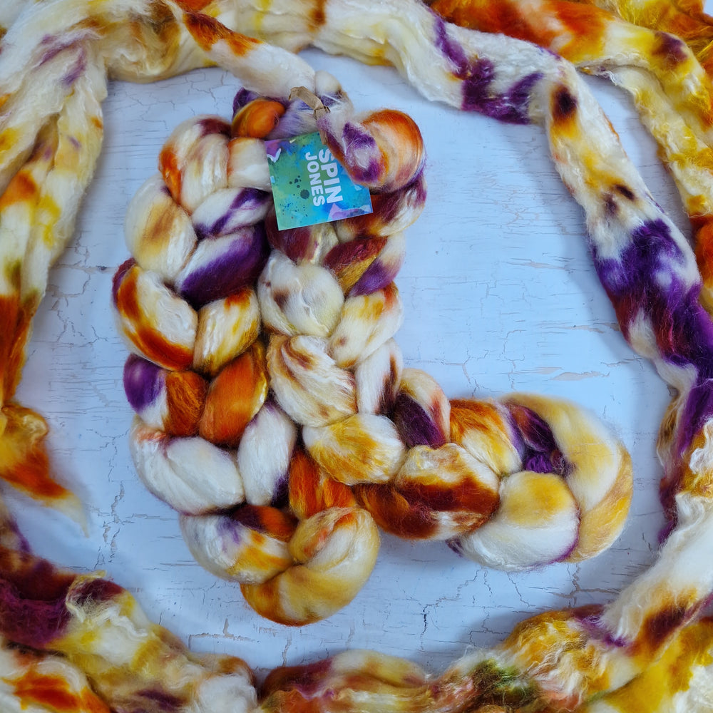 Merino and tussah silk wool top - Hand dyed - 100g (3.5oz) - VANILLA RUST