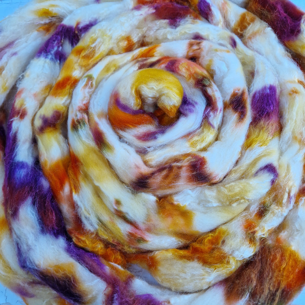 Merino and tussah silk wool top - Hand dyed - 100g (3.5oz) - VANILLA RUST