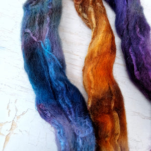 Shetland wool & tussah silk top - Hand dyed braids - 100g (3.5oz) - CHRYSALISM