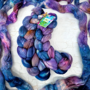 Bluefaced Leicester and tussah silk wool top - Hand dyed - 100g (3.5oz) - LEFTOVERS