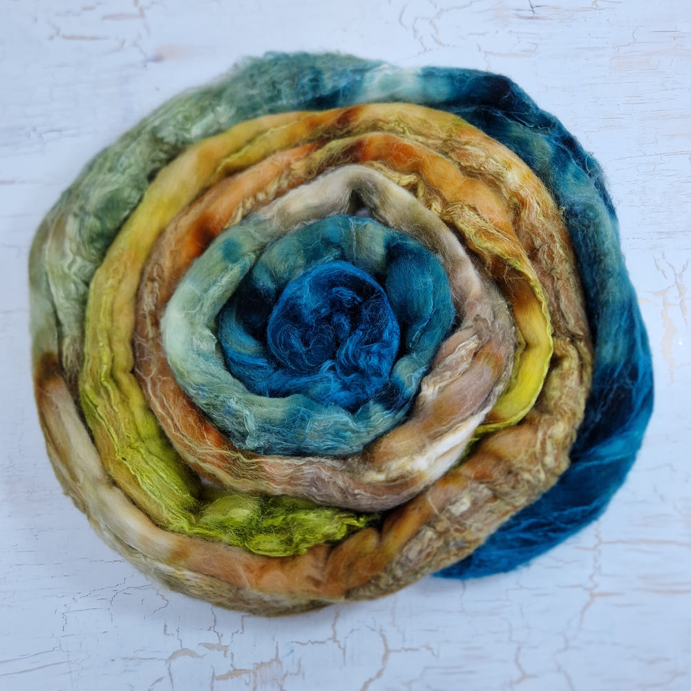 Merino and tussah silk wool top - Hand dyed - 100g (3.5oz) - TIDEWRACK