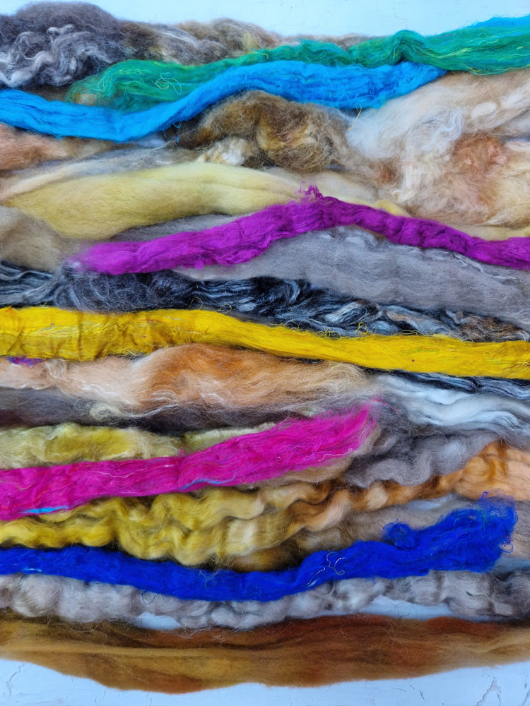Brown Batt Food - hand dyed fibre scraps for carding, felting, and spinning. 130g (4.5oz)