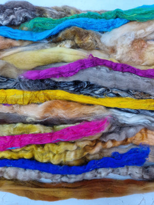 Brown Batt Food - hand dyed fibre scraps for carding, felting, and spinning. 130g (4.5oz)