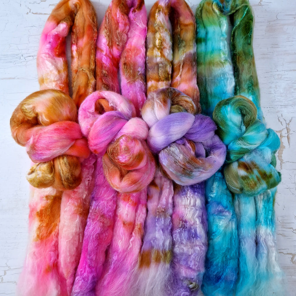 Merino & Tussah silk roving selection - 4 x 25g (4 x 0.88oz) - Set #1
