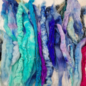 Blue Aqua Batt Food - hand dyed fibre scraps for carding, felting, and spinning. 130g (4.5oz)