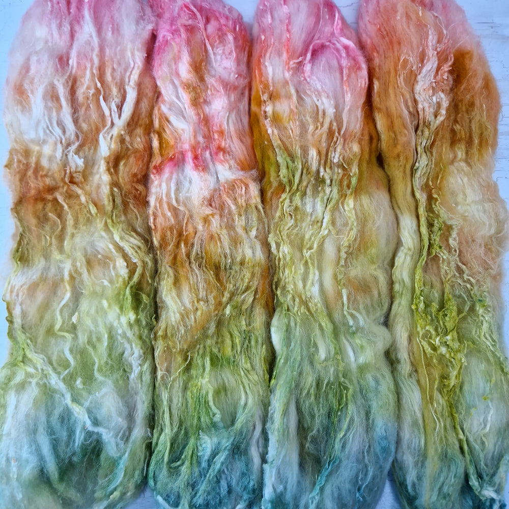 Hand dyed textured batts - 25g (0.88oz) - (peach, pink, mustard, green, sage)