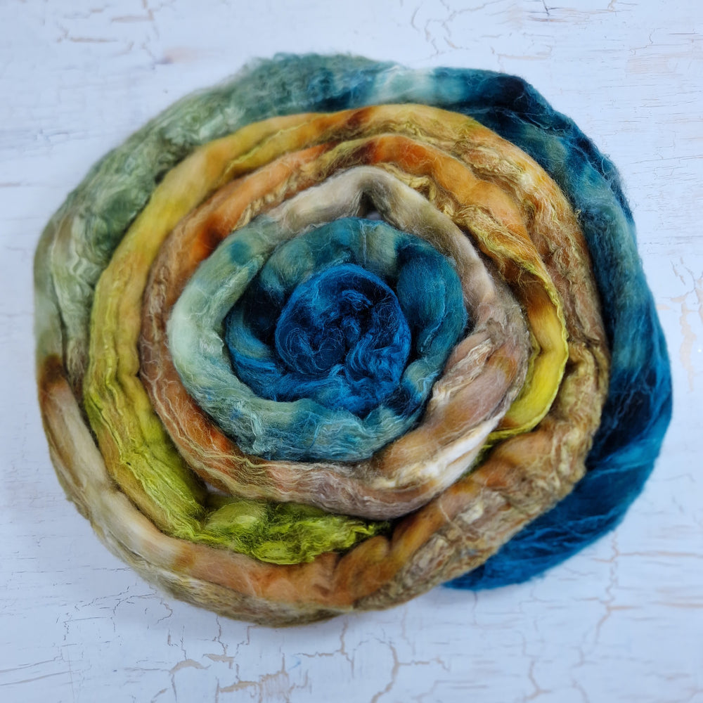 Merino and tussah silk wool top - Hand dyed - 100g (3.5oz) - TIDEWRACK