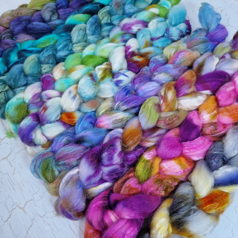 Mini Braid Leftovers Set #1 - Merino and tussah silk wool top - Hand dyed - 250g (8.8oz)