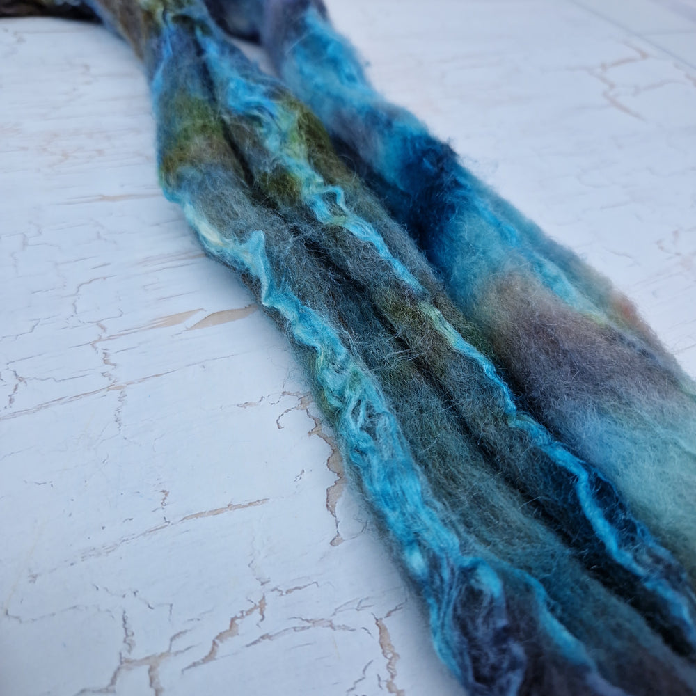 BREEZIN' (LEFTOVERS) - Bluefaced Leicester & tussah silk wool top combo - white and brown - Hand dyed braids - 100g (3.5oz)