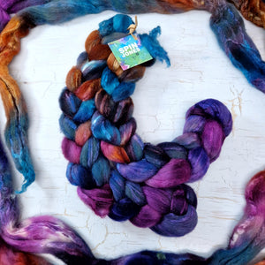 Shetland wool & tussah silk top - Hand dyed braids - 100g (3.5oz) - CHRYSALISM