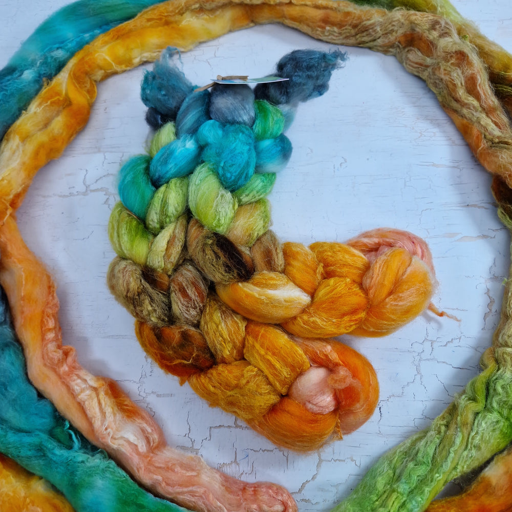 Merino and tussah silk wool top - Hand dyed - 100g (3.5oz) - Leftovers #3