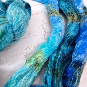Merino and tussah silk wool top - Hand dyed - 100g (3.5oz) - Leftovers TURQUOISE BLUE
