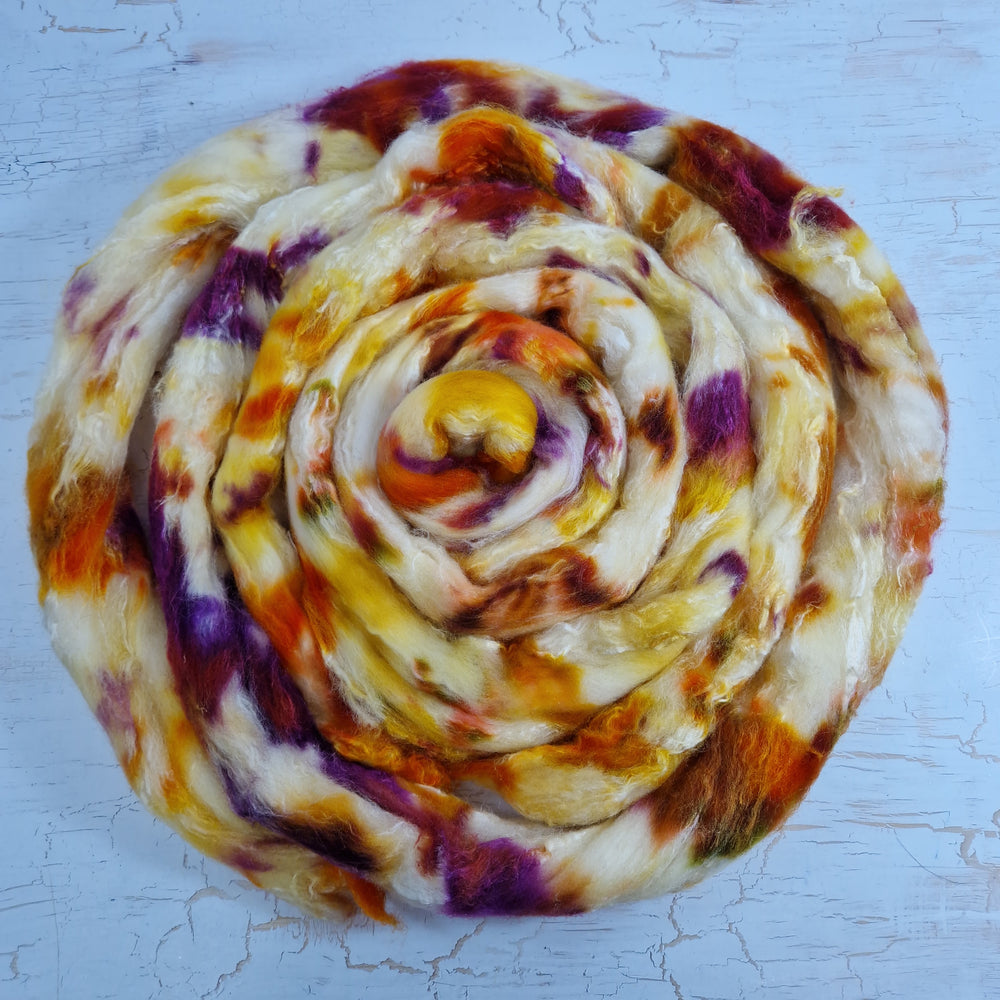 Merino and tussah silk wool top - Hand dyed - 100g (3.5oz) - VANILLA RUST