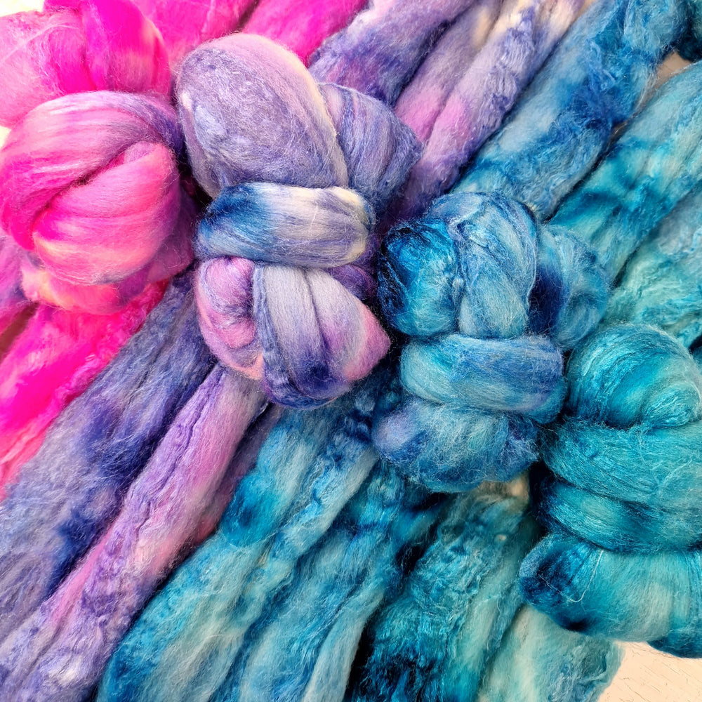 Merino & Tussah silk roving selection - 4 x 25g (4 x 0.88oz) - Set #5