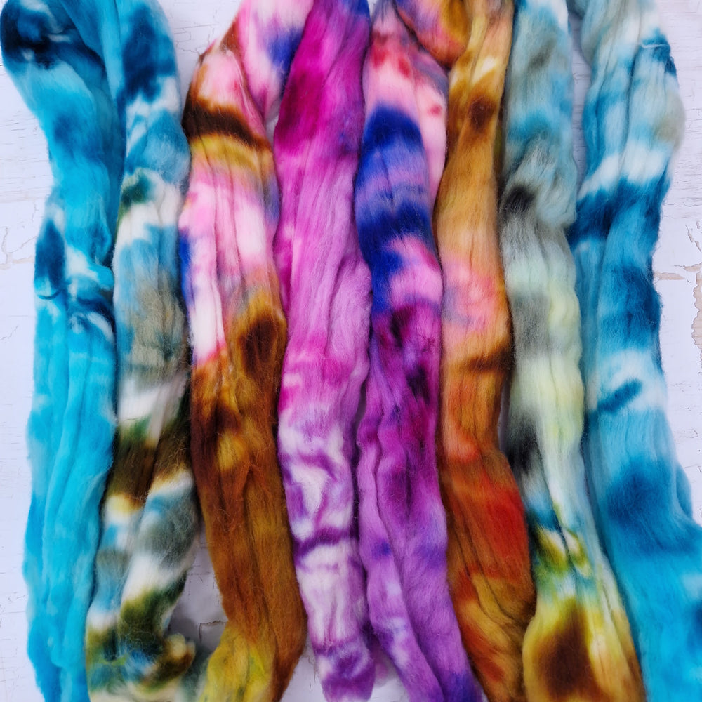 LEFTOVERS - Rambouillet wool - Hand dyed combed wool top -  100g (3.5oz)