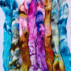 LEFTOVERS - Rambouillet wool - Hand dyed combed wool top -  100g (3.5oz)